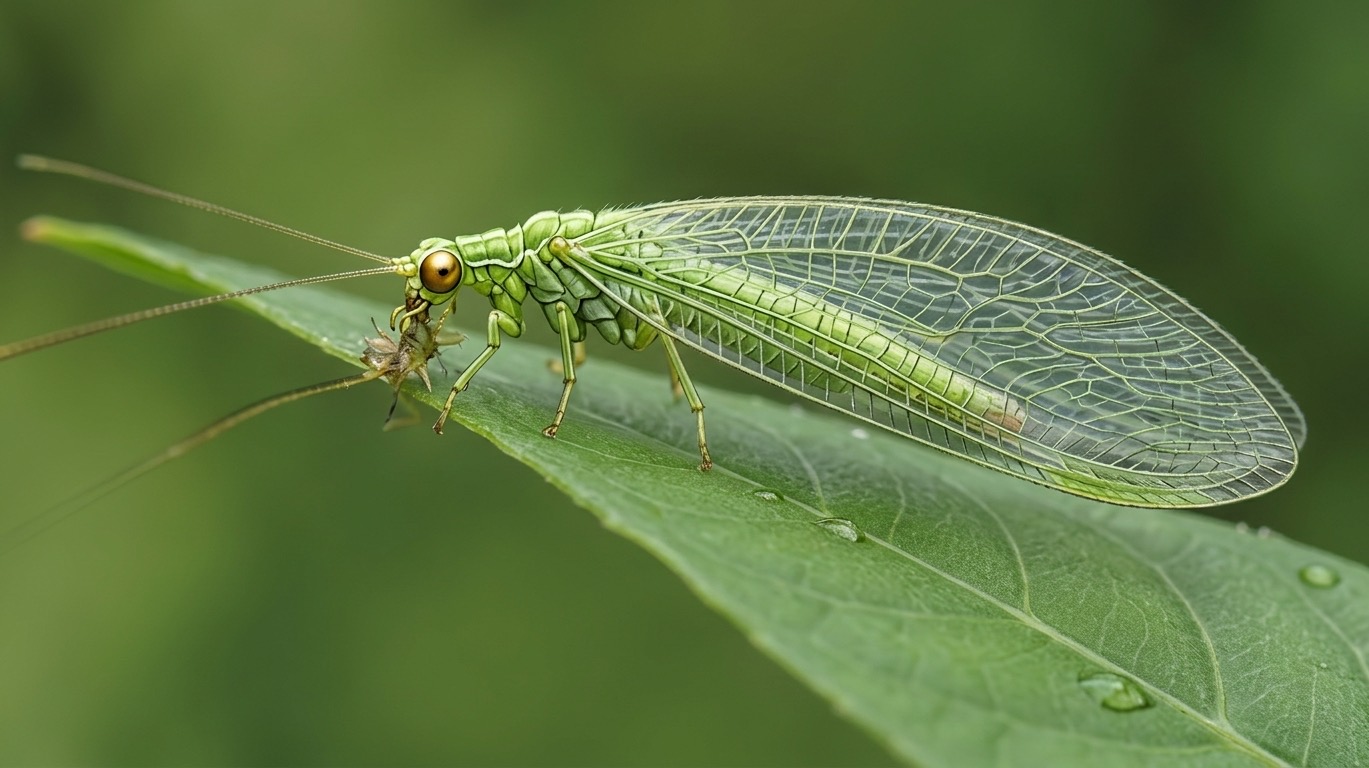 Crisopa posada sobre una hoja