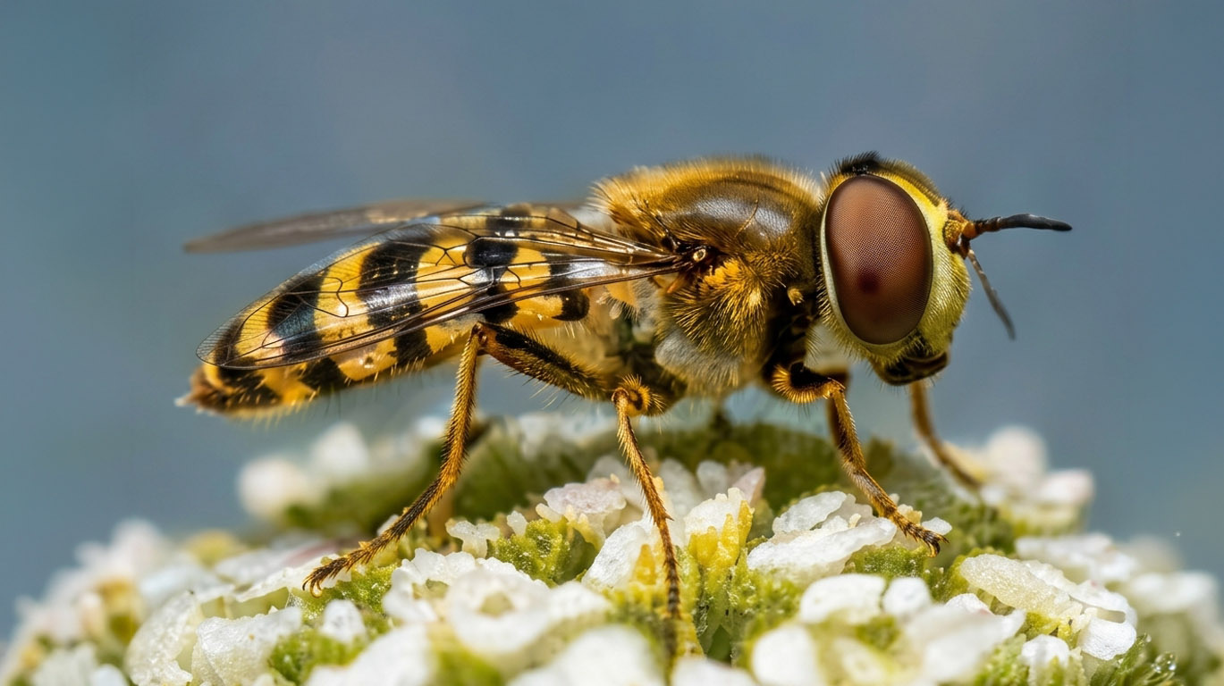 Sírfido polinizador sobre una flor